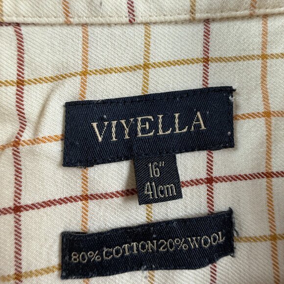 Viyella Brown Yellow 16 Check Button-Down Wool Cotton Short Sleeve Shirt Men - Picture 10 of 13